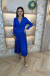 Eva Belted Pleated Dress In Royal Blue - The Walk in Wardrobe