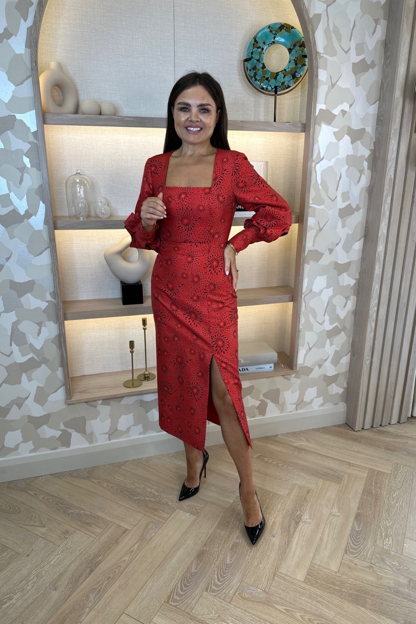 Savannah Blush Print Dress In Black The Walk in Wardrobe