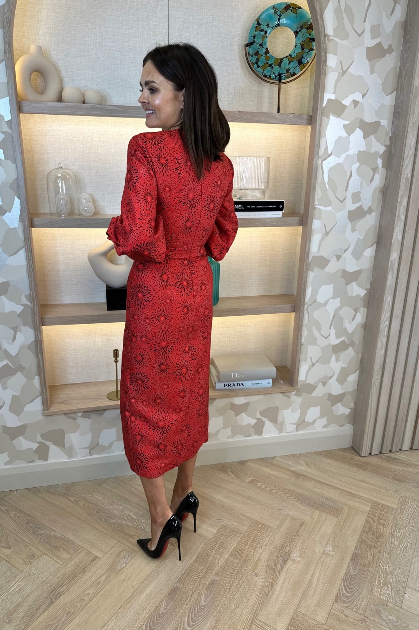 Eva Cut Out Sleeve Dress In Red & Black - The Walk in Wardrobe