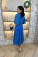 Eva Floral Pleated Midi Dress In Blue - The Walk in Wardrobe