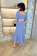 Eva Open Back V-Neck Dress In Blue - The Walk in Wardrobe