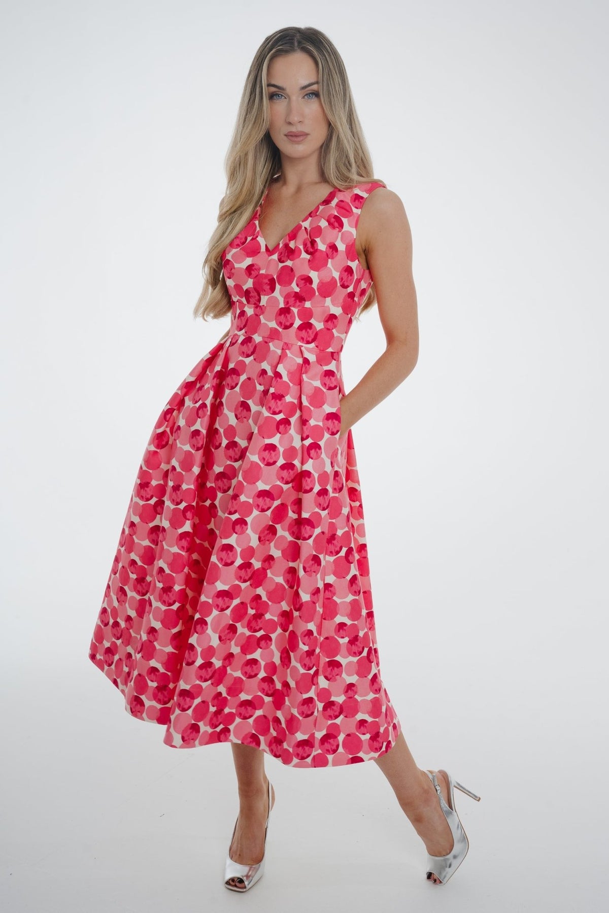 Eva Printed Midi Dress In Pink Mix - The Walk in Wardrobe