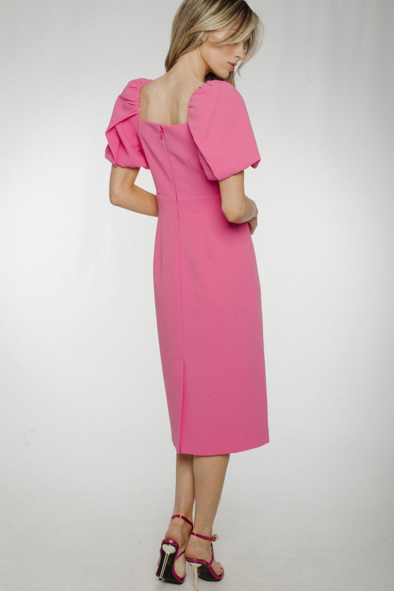 Eva Puff Sleeve Dress In Pink - The Walk in Wardrobe