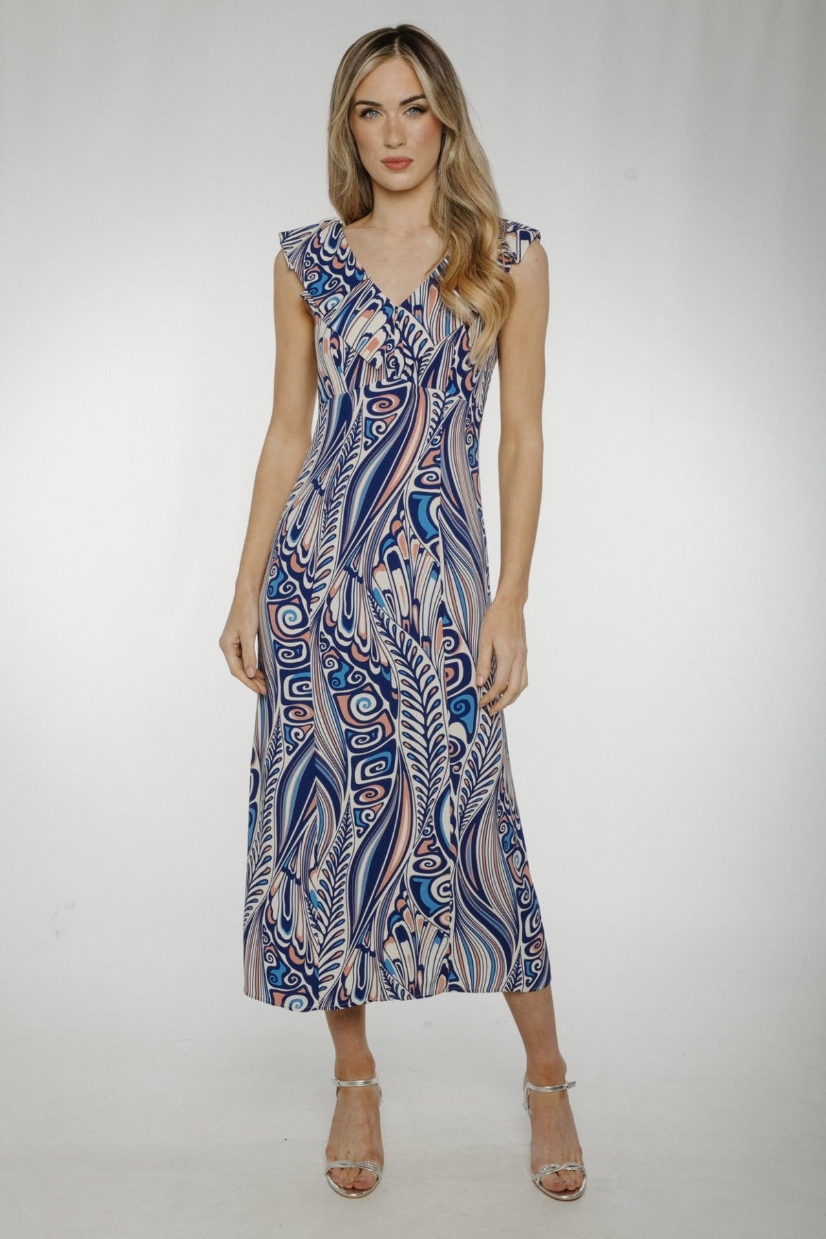 Eva Sleeveless Dress In Blue Mix - The Walk in Wardrobe
