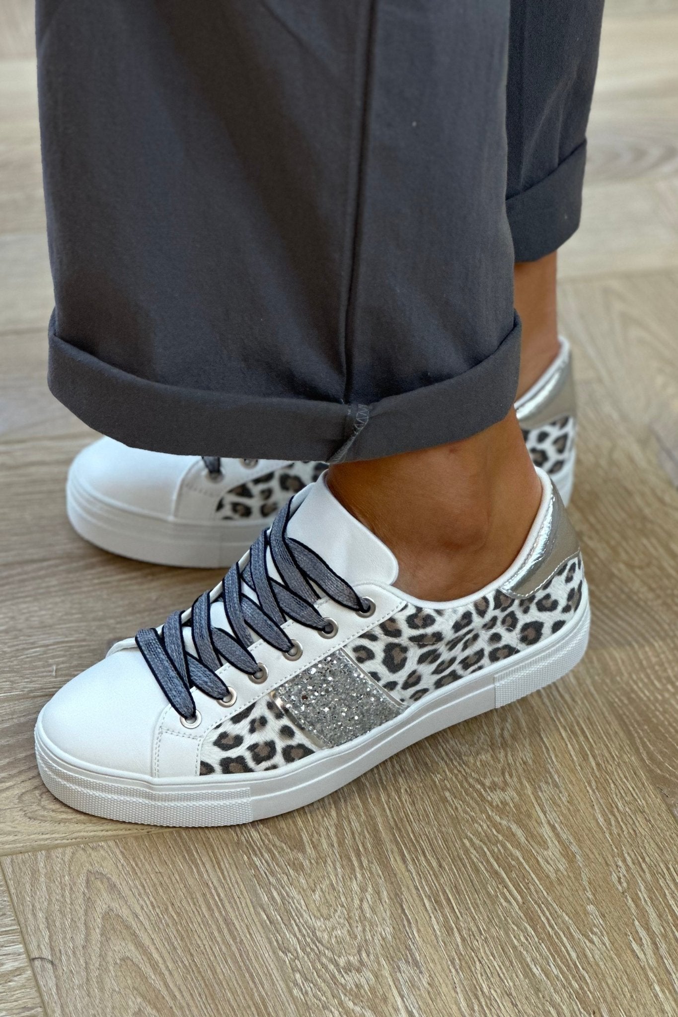 Faith Leopard Print Trainer In White - The Walk in Wardrobe