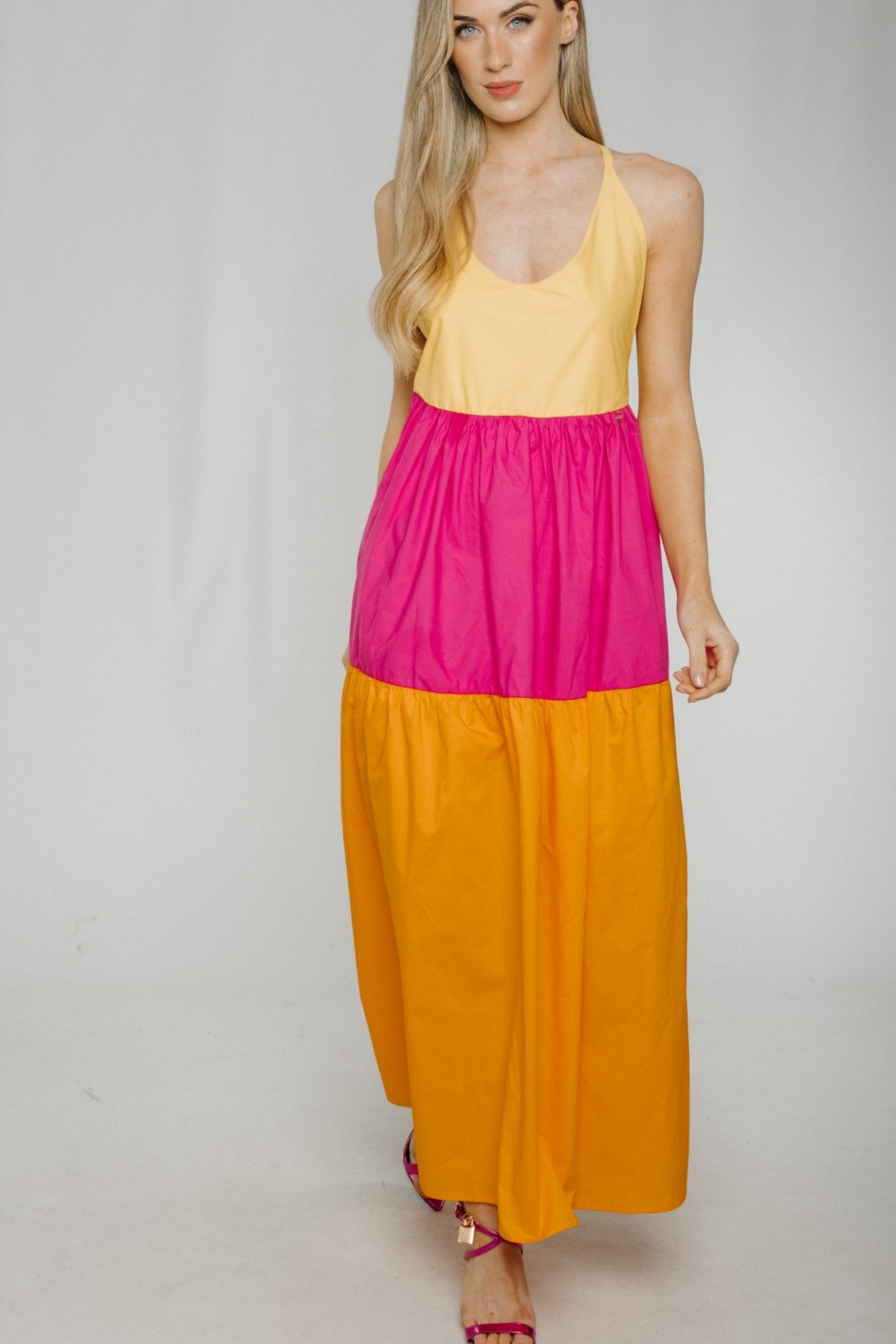 Fiona Colour Block Maxi Dress In Multi - The Walk in Wardrobe