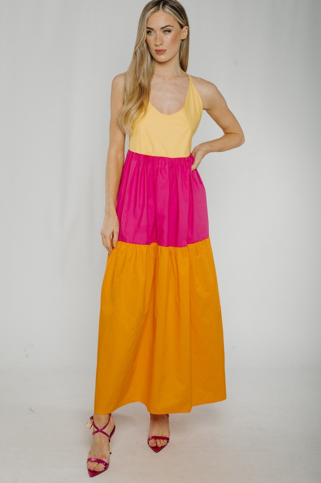 Fiona Colour Block Maxi Dress In Multi - The Walk in Wardrobe