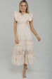 Flynn Crochet Detail Midi Dress In Cream - The Walk in Wardrobe