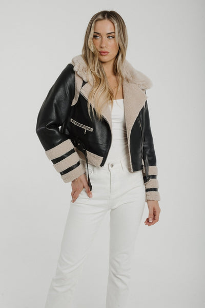 Aviator jacket womens black hotsell and white