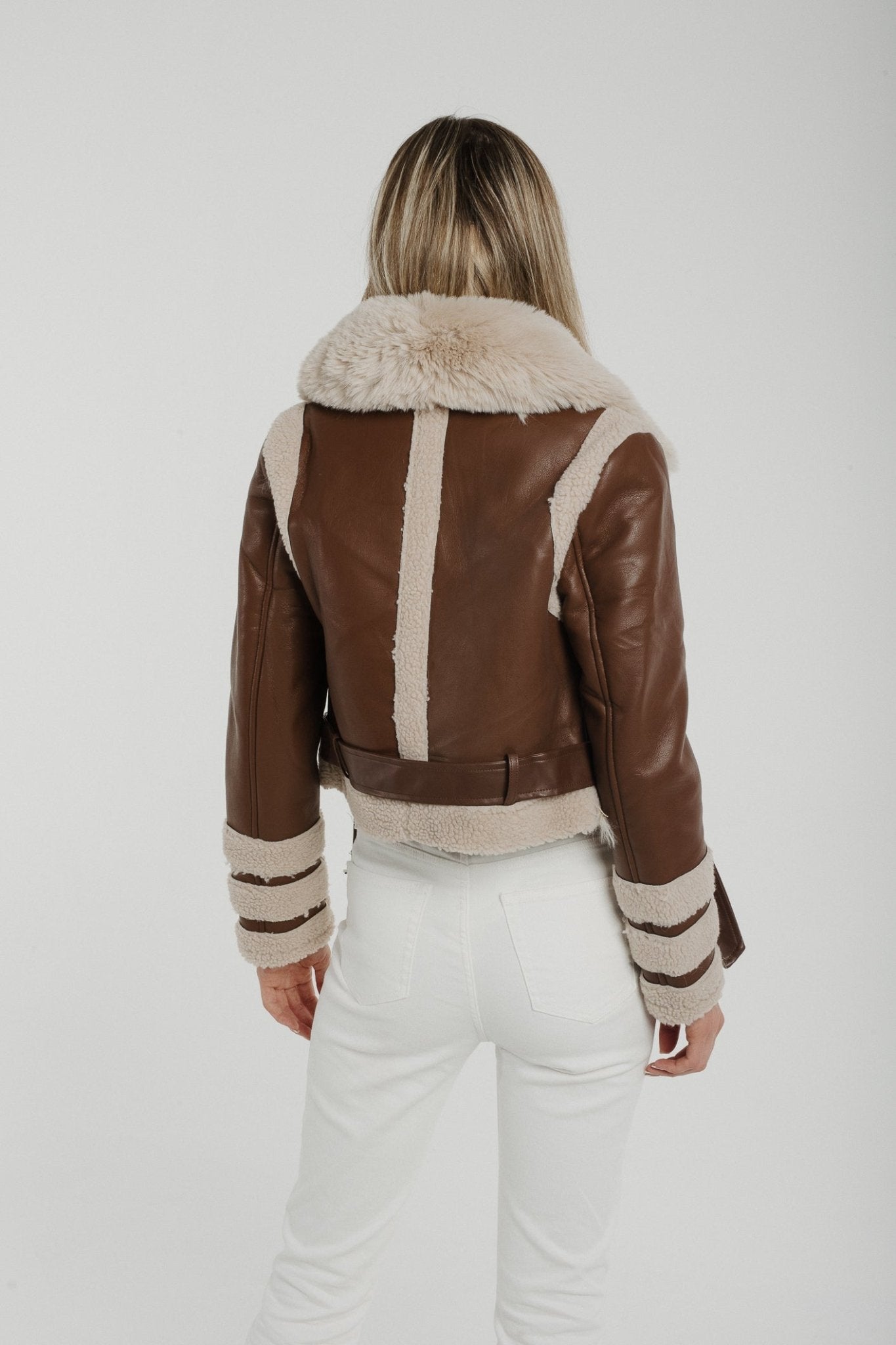Flynn Faux Fur Trim Aviator Jacket In Chocolate - The Walk in Wardrobe