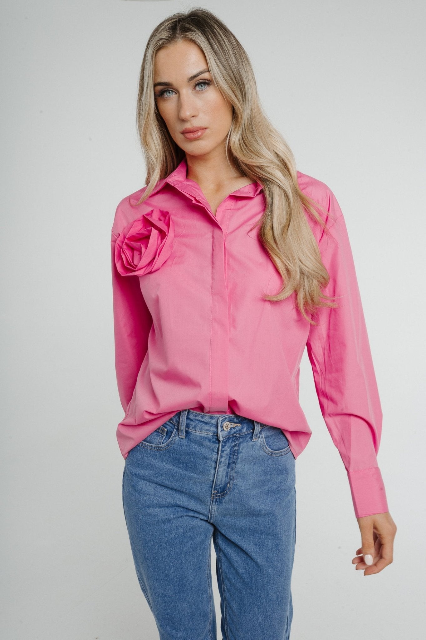 Flynn Floral Detail Shirt In Pink - The Walk in Wardrobe