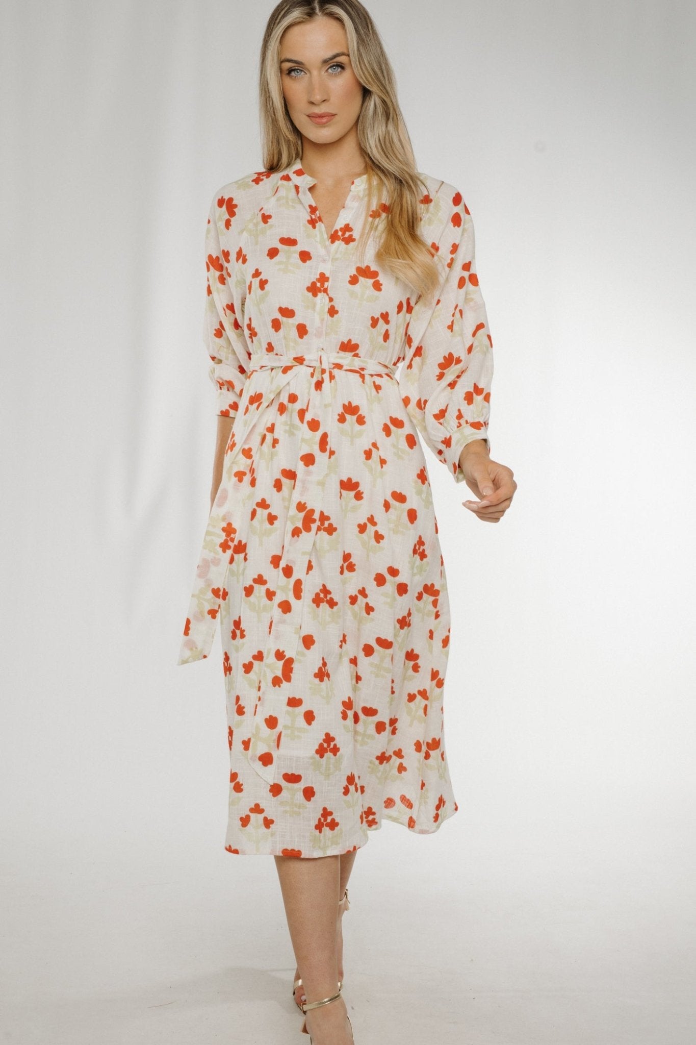 Frankie Button Front Print Dress In Cream - The Walk in Wardrobe