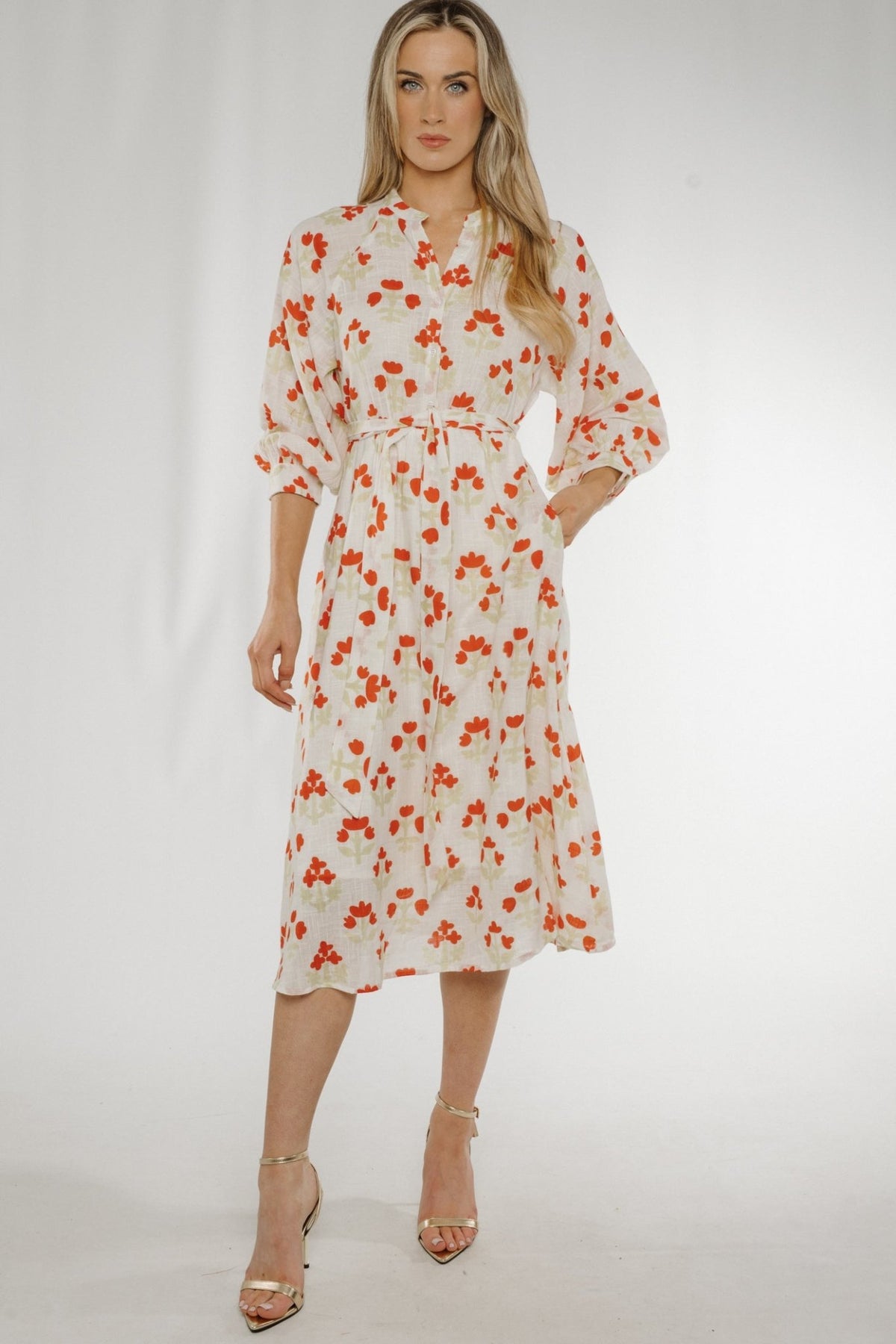 Frankie Button Front Print Dress In Cream - The Walk in Wardrobe