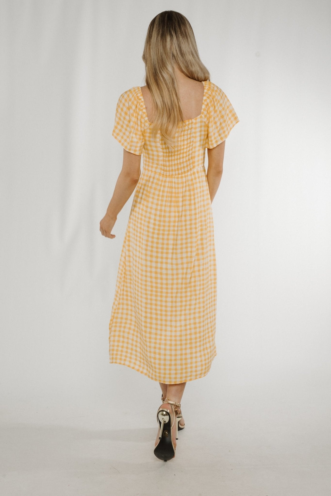 Frankie Check Midi Dress In Yellow - The Walk in Wardrobe