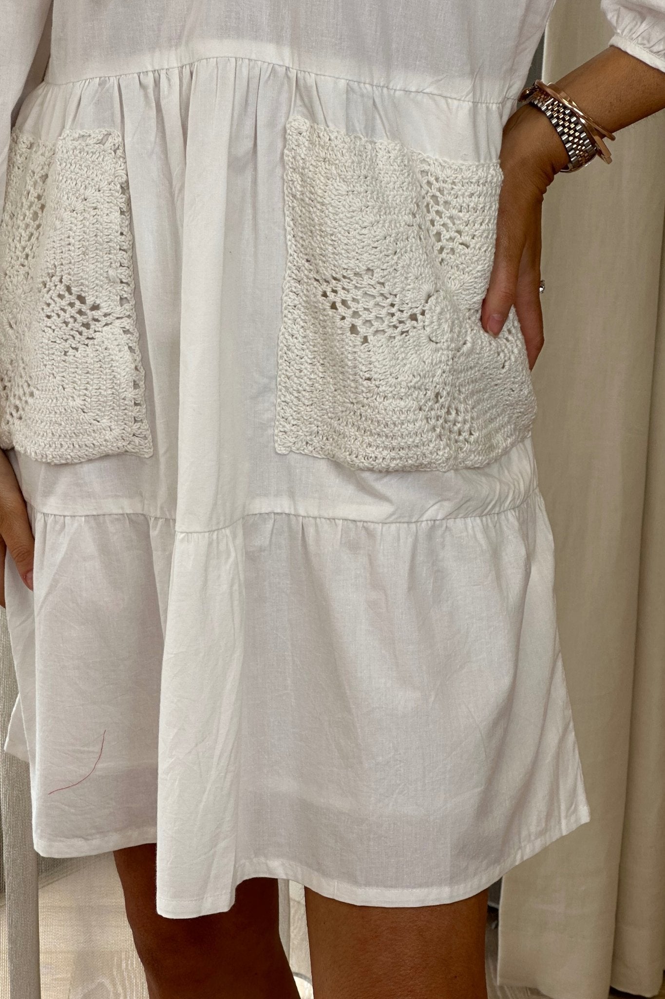Frankie Crochet Pocket Dress In White - The Walk in Wardrobe