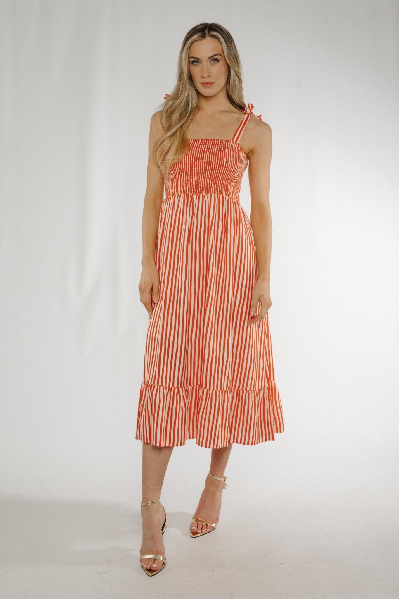 Frankie Stripe Sundress In Orange Mix - The Walk in Wardrobe