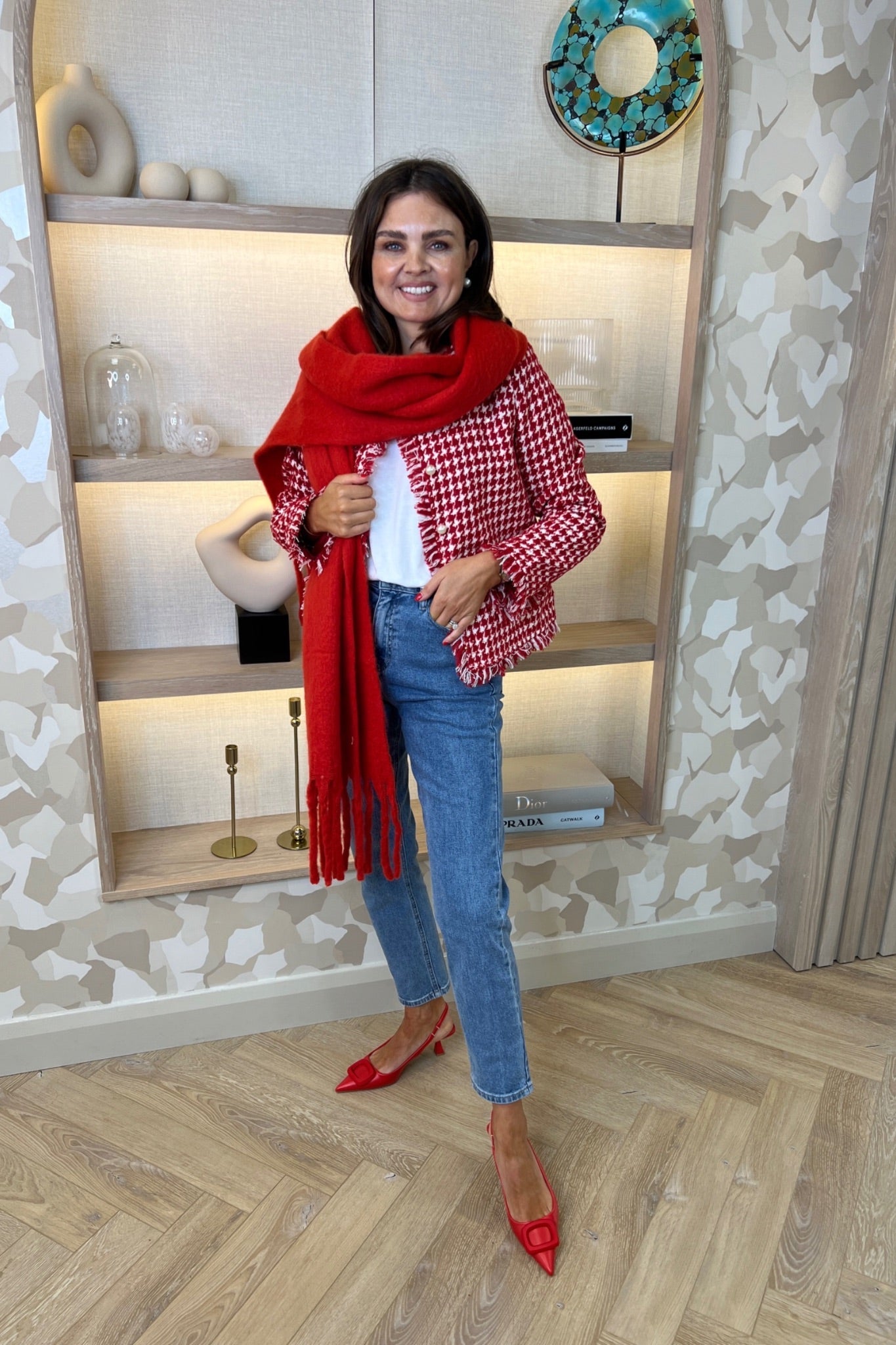 Frankie Tassel Scarf In Red - The Walk in Wardrobe