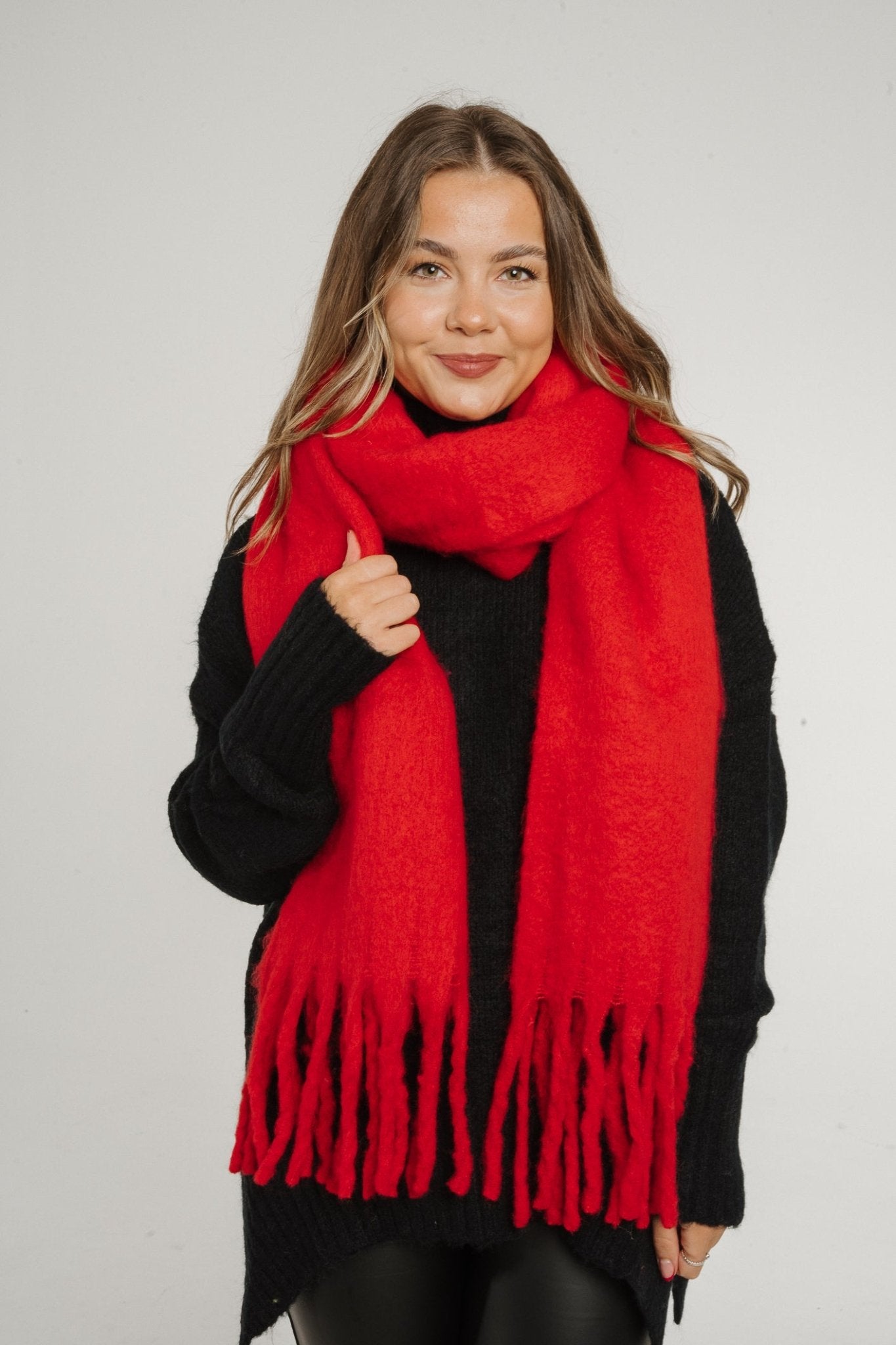 Frankie Tassel Scarf In Red - The Walk in Wardrobe