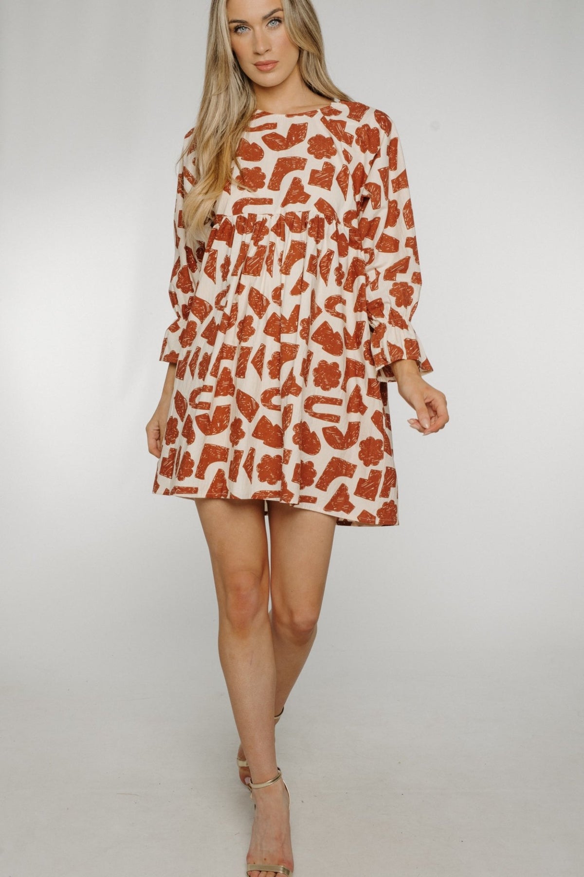 Frankie Tiered Dress In Rust Print - The Walk in Wardrobe