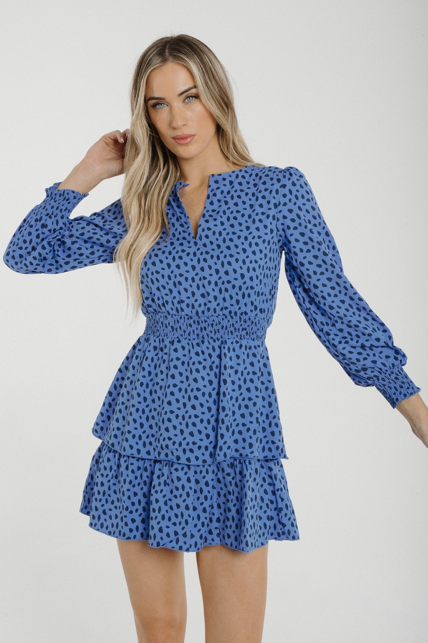 Frankie Tiered Print Dress In Blue - The Walk in Wardrobe