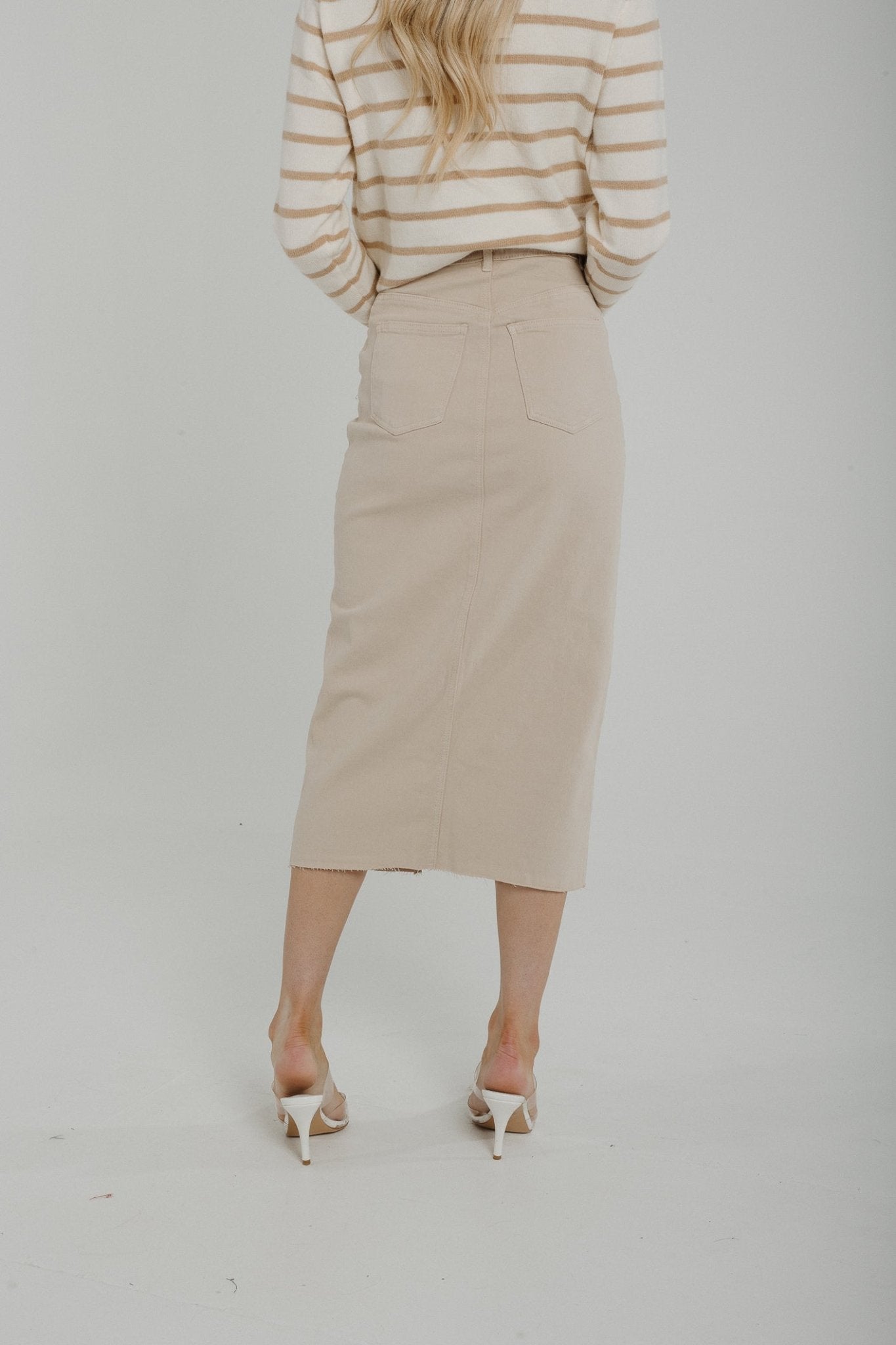 Freya Denim Midi Skirt In Neutral - The Walk in Wardrobe