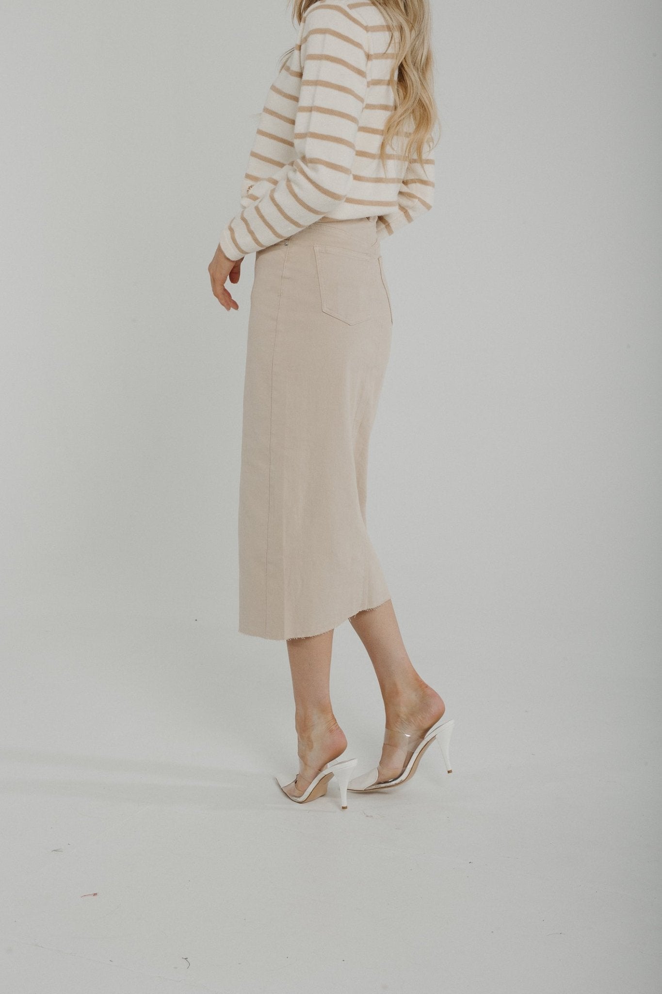 Freya Denim Midi Skirt In Neutral - The Walk in Wardrobe