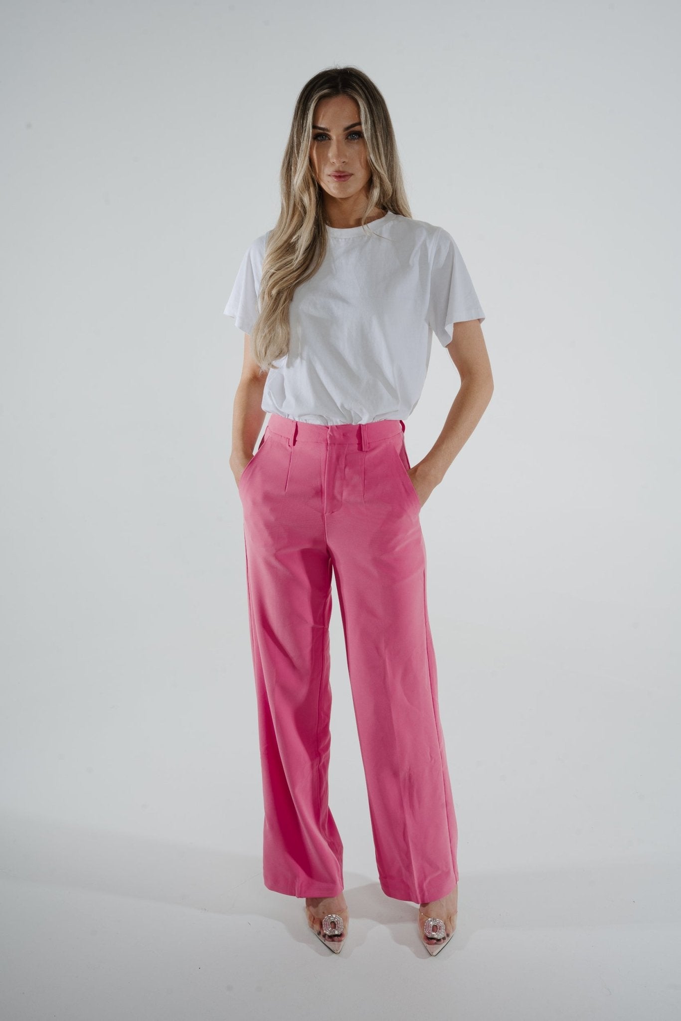 Freya Pleat Front Wide Leg Trouser In Pink - The Walk in Wardrobe
