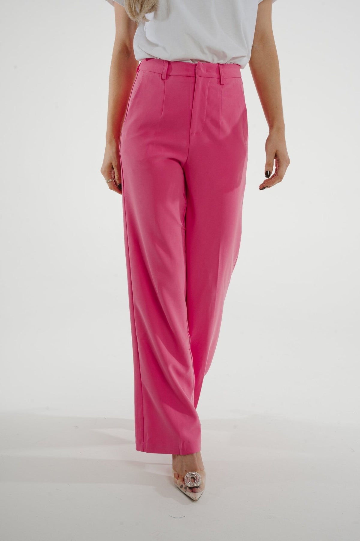 Freya Pleat Front Wide Leg Trouser In Pink - The Walk in Wardrobe