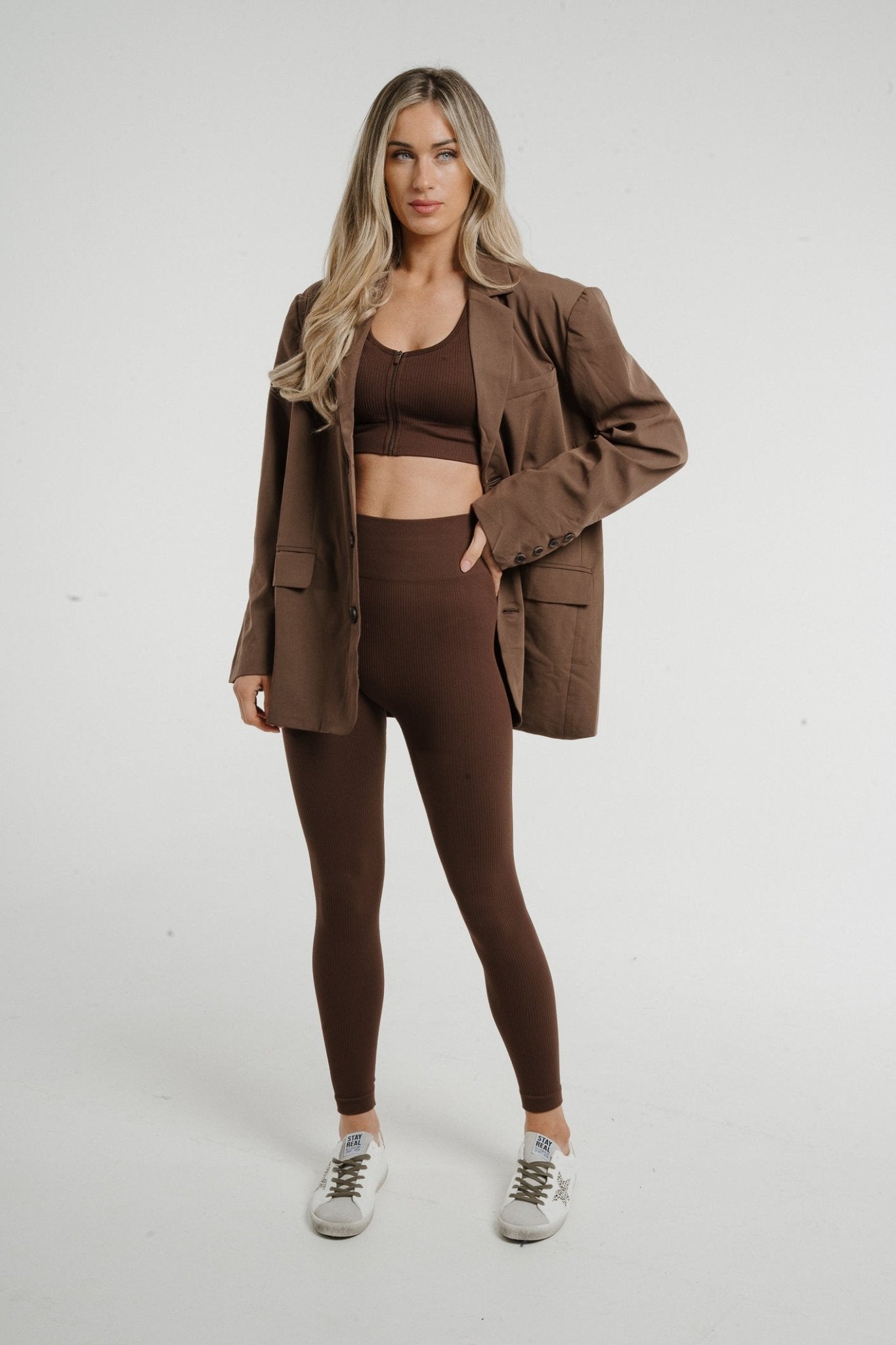 Freya Ribbed Two Piece In Brown - The Walk in Wardrobe