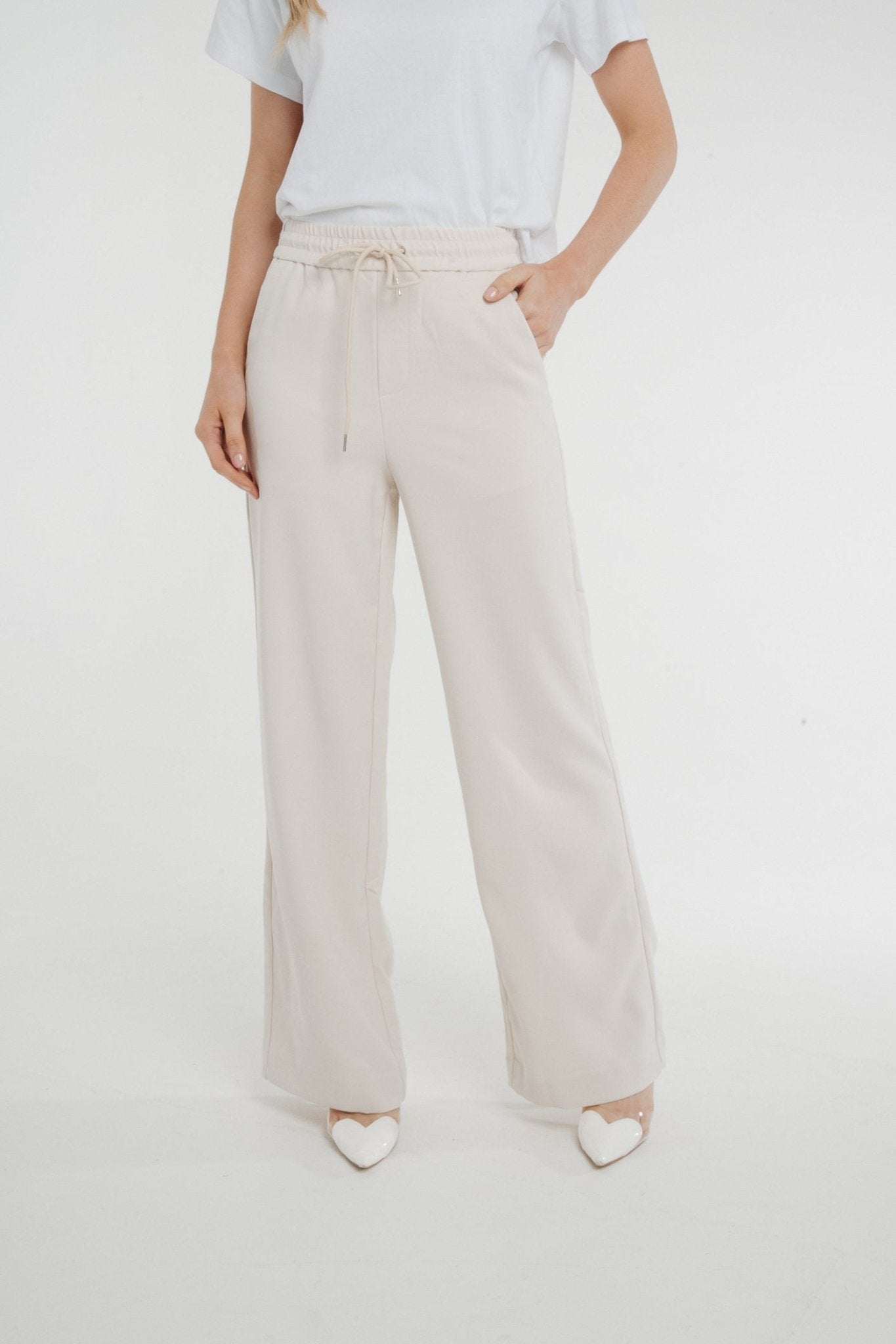 Freya Wide Leg Trouser In Stone - The Walk in Wardrobe