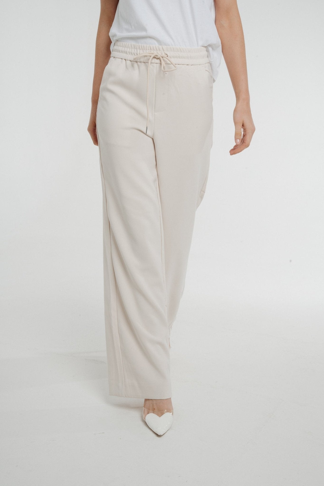 Freya Wide Leg Trouser In Stone - The Walk in Wardrobe