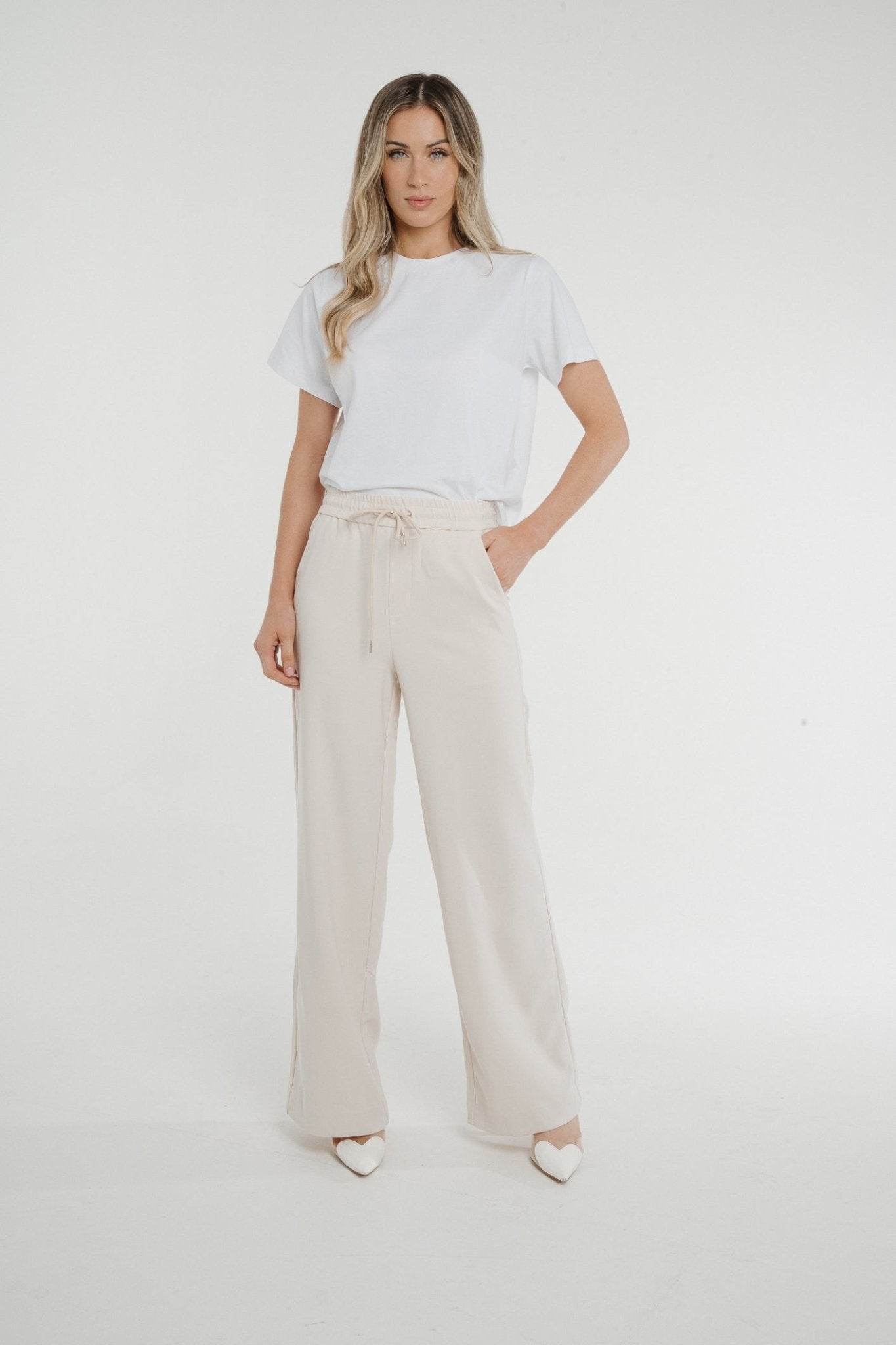 Freya Wide Leg Trouser In Stone - The Walk in Wardrobe