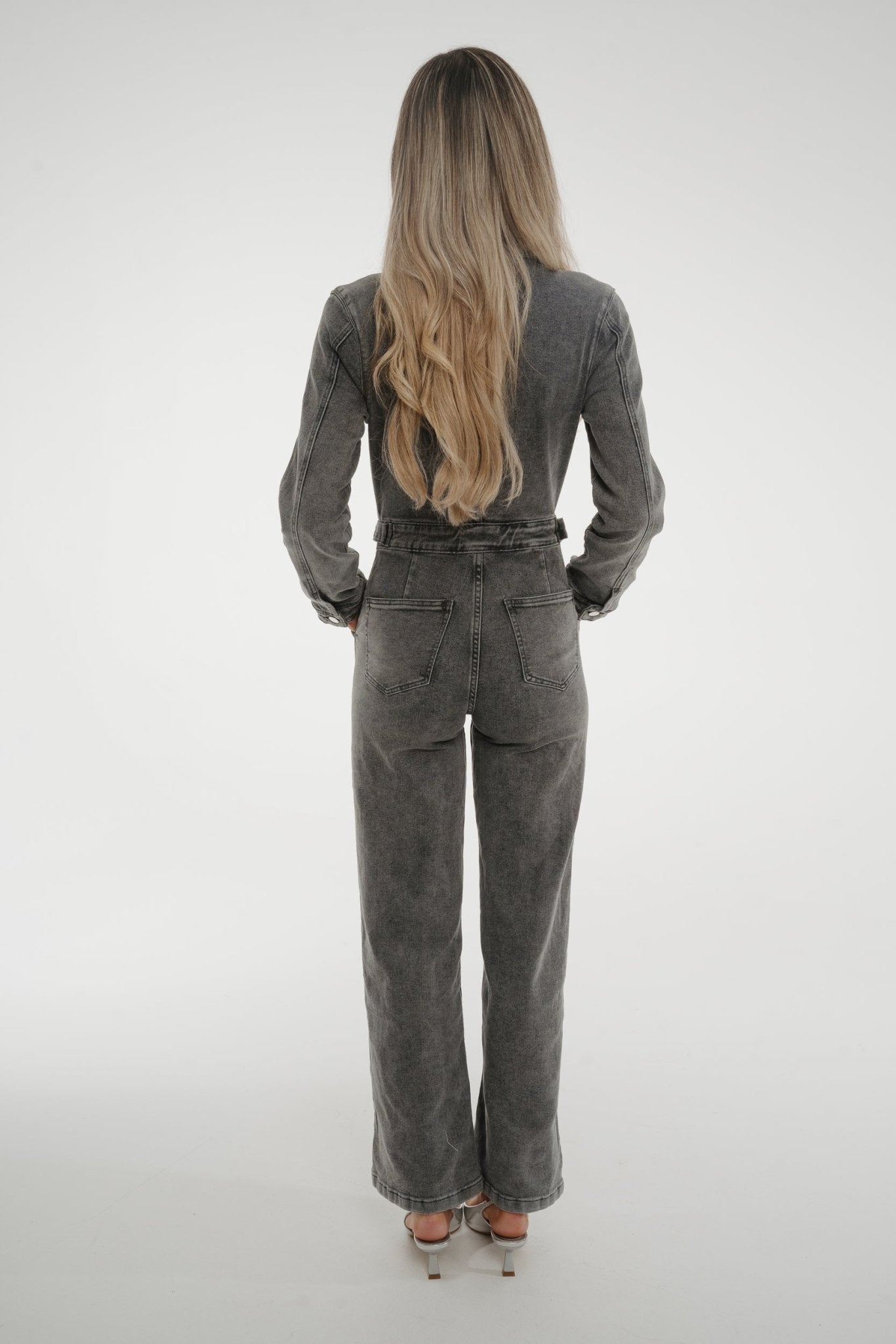 Freya Zip Front Jumpsuit In Grey Wash - The Walk in Wardrobe