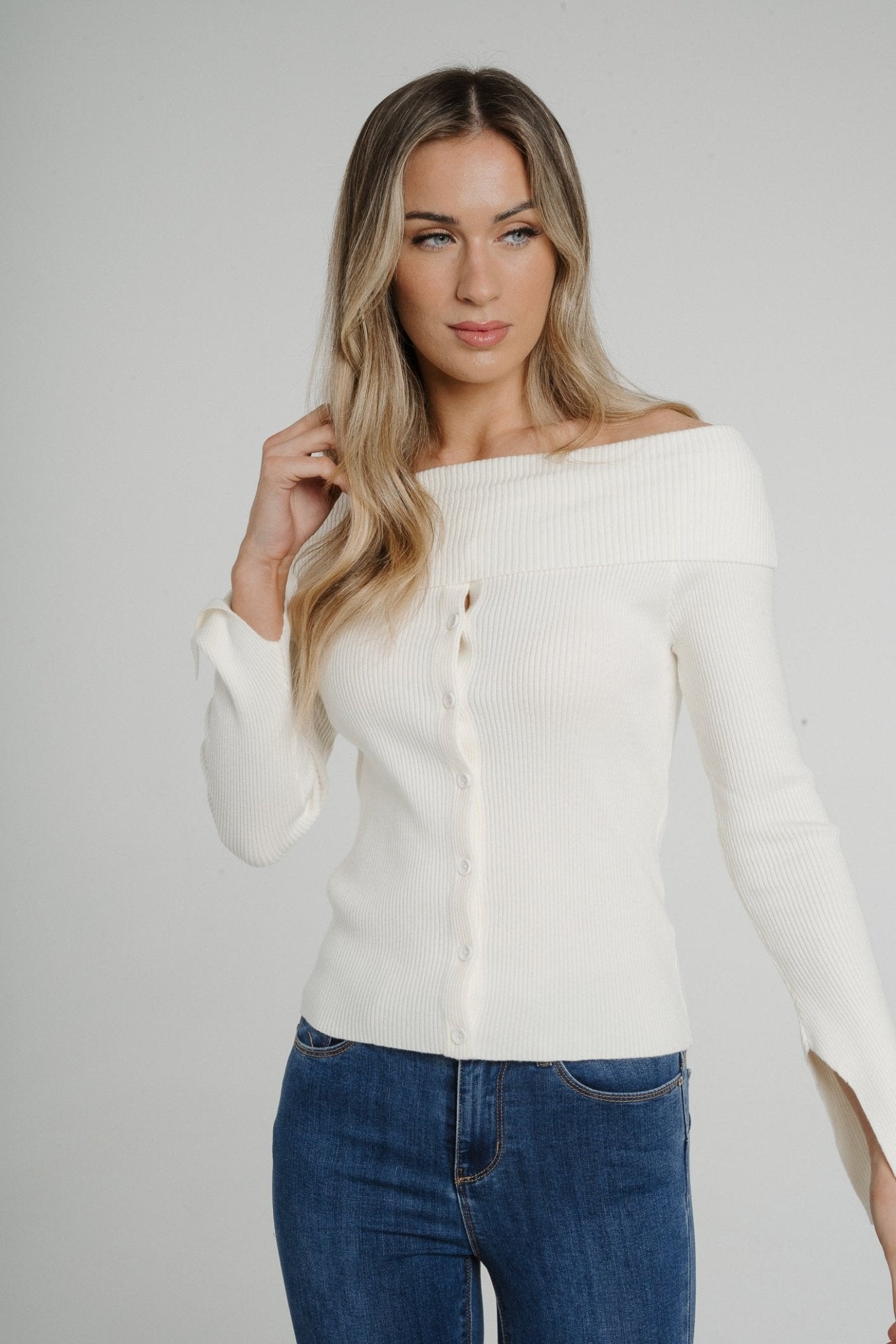 Ribbed off-the-shoulder top - Cream - Ladies