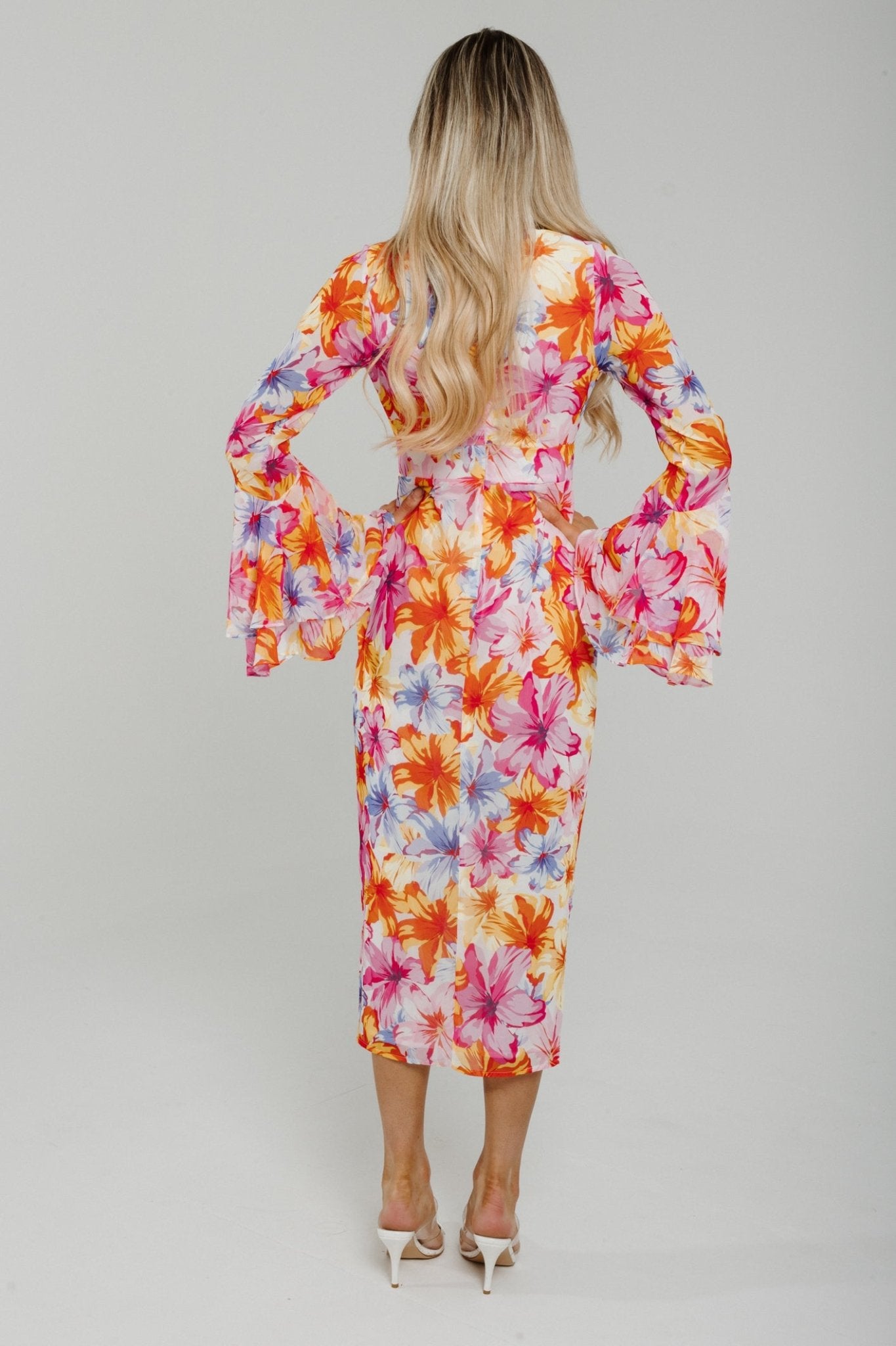 Holly Bell Sleeve Dress In Orange Mix - The Walk in Wardrobe