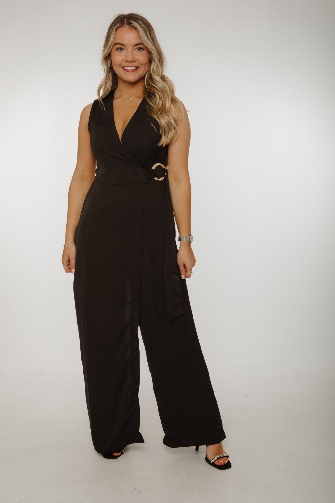 Holly Belted Sleeveless Jumpsuit In Black - The Walk in Wardrobe