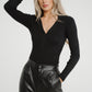 Holly Button Detail Bodysuit In Black - The Walk in Wardrobe