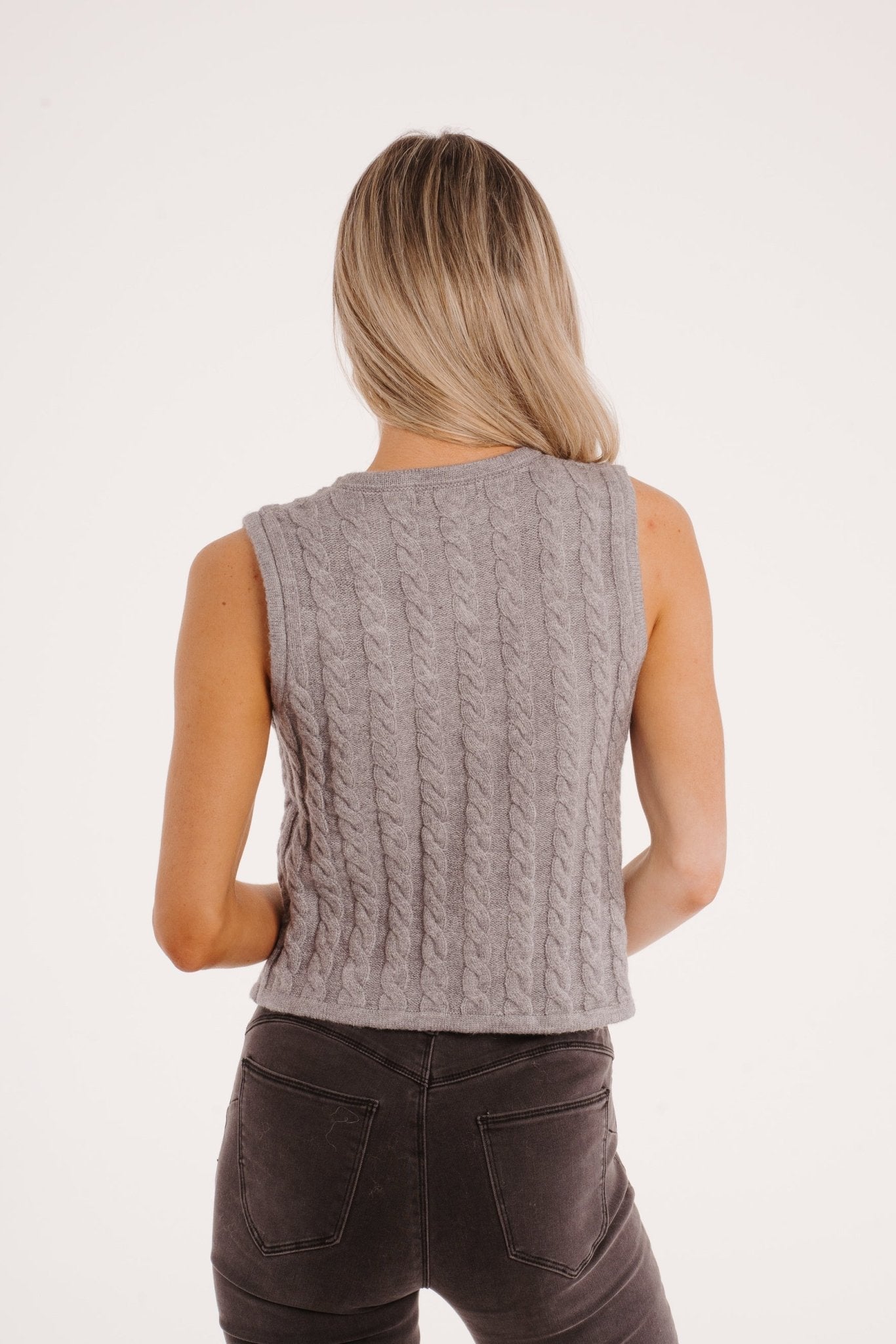 Holly Cable Knit Waistcoat In Grey - The Walk in Wardrobe