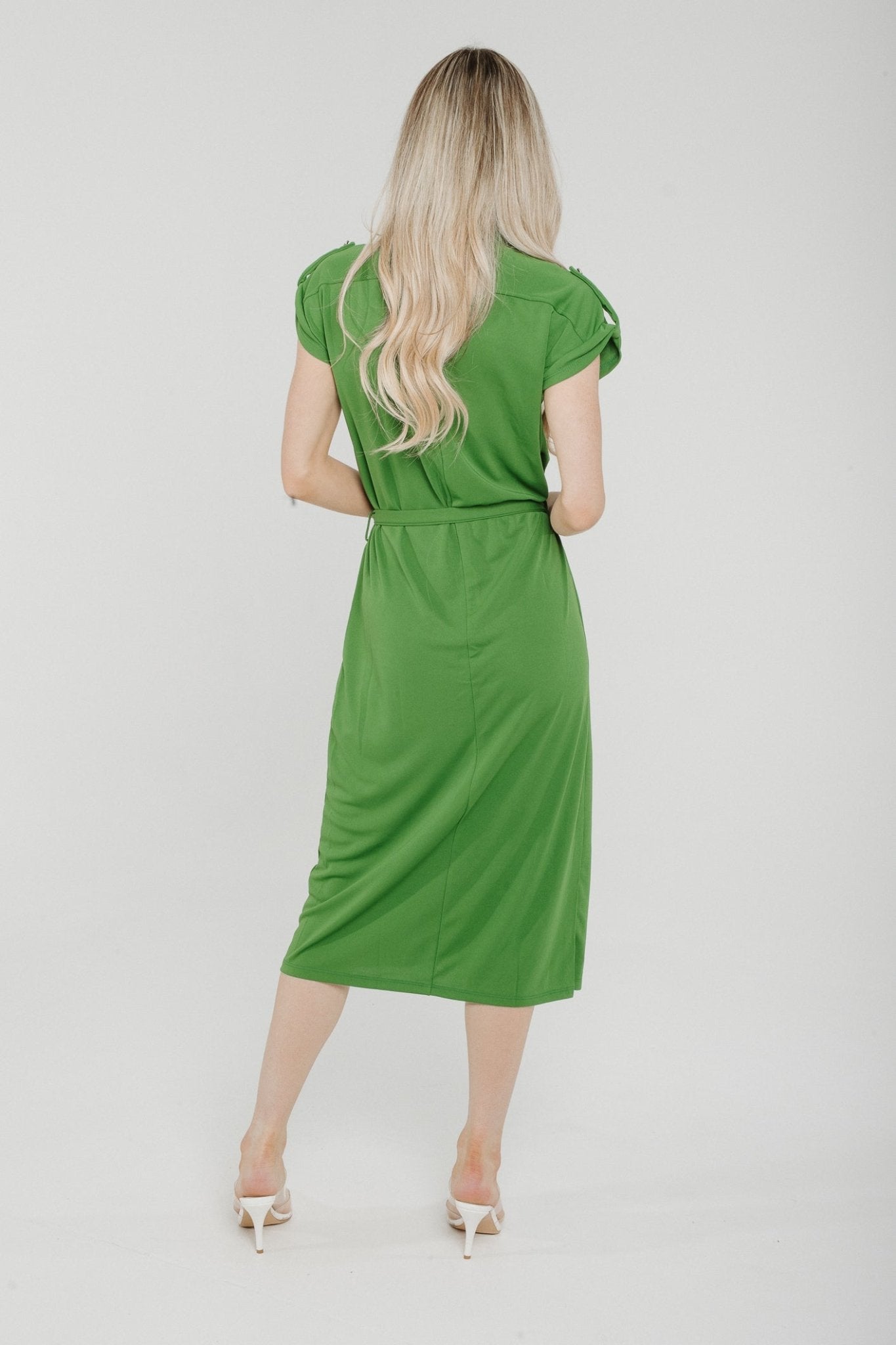 Holly Cap Sleeve Shirt Dress In Green - The Walk in Wardrobe
