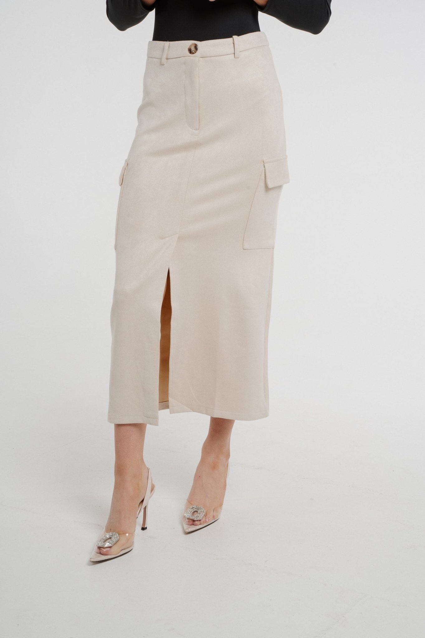Holly Cargo Midi Skirt In Neutral - The Walk in Wardrobe