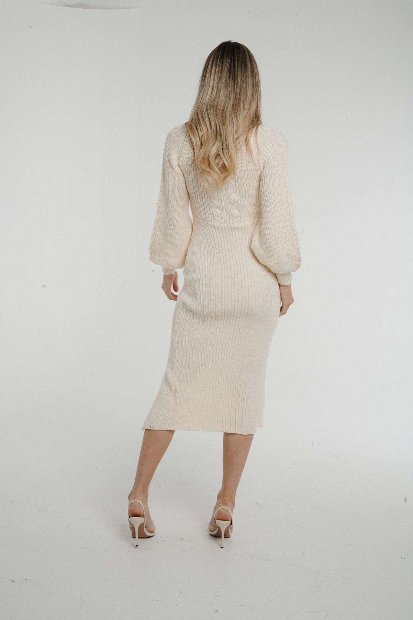 Holly Chunky Knit Midi Dress In Beige - The Walk in Wardrobe