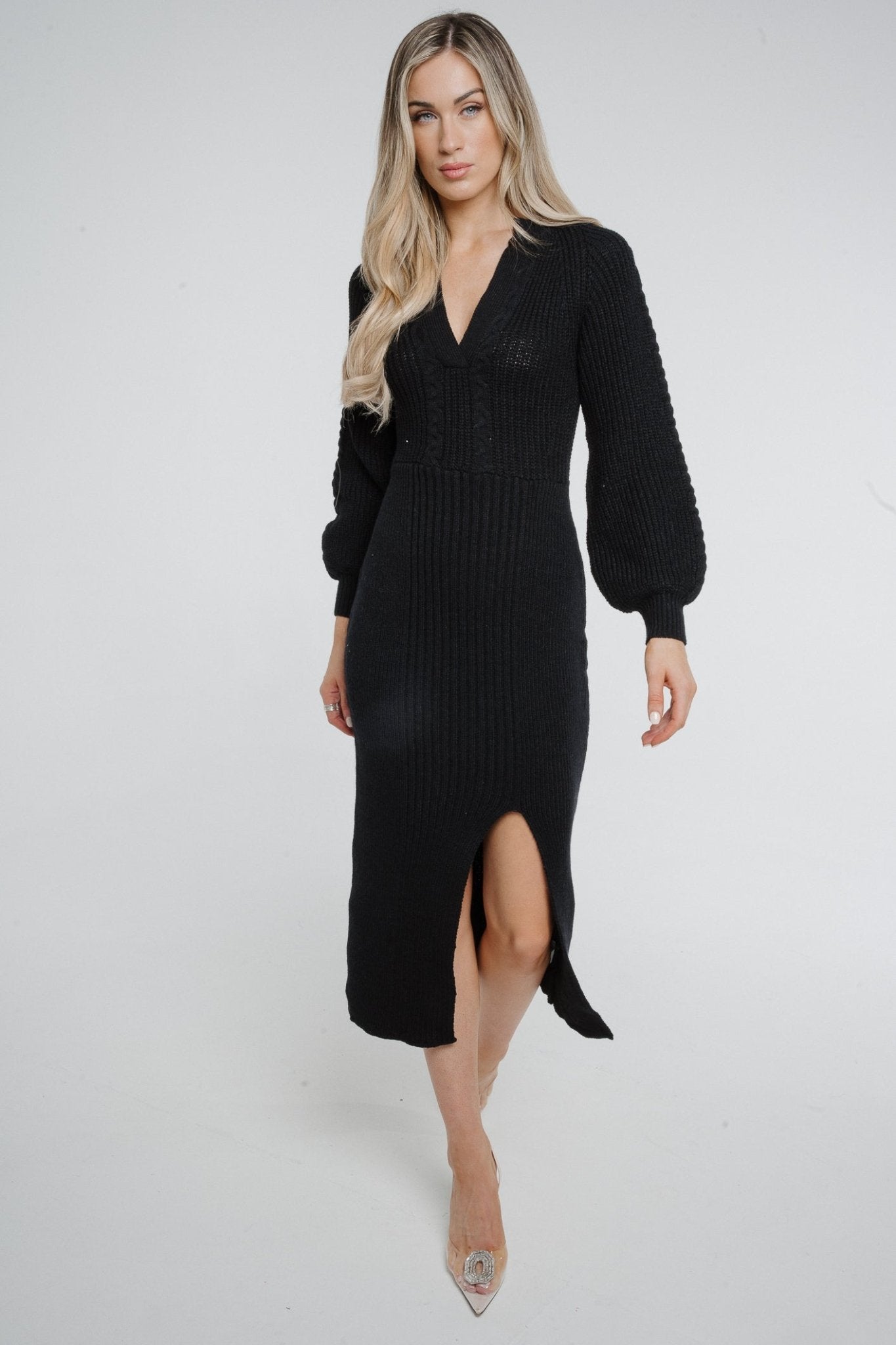 Holly Chunky Knit Midi Dress In Black - The Walk in Wardrobe