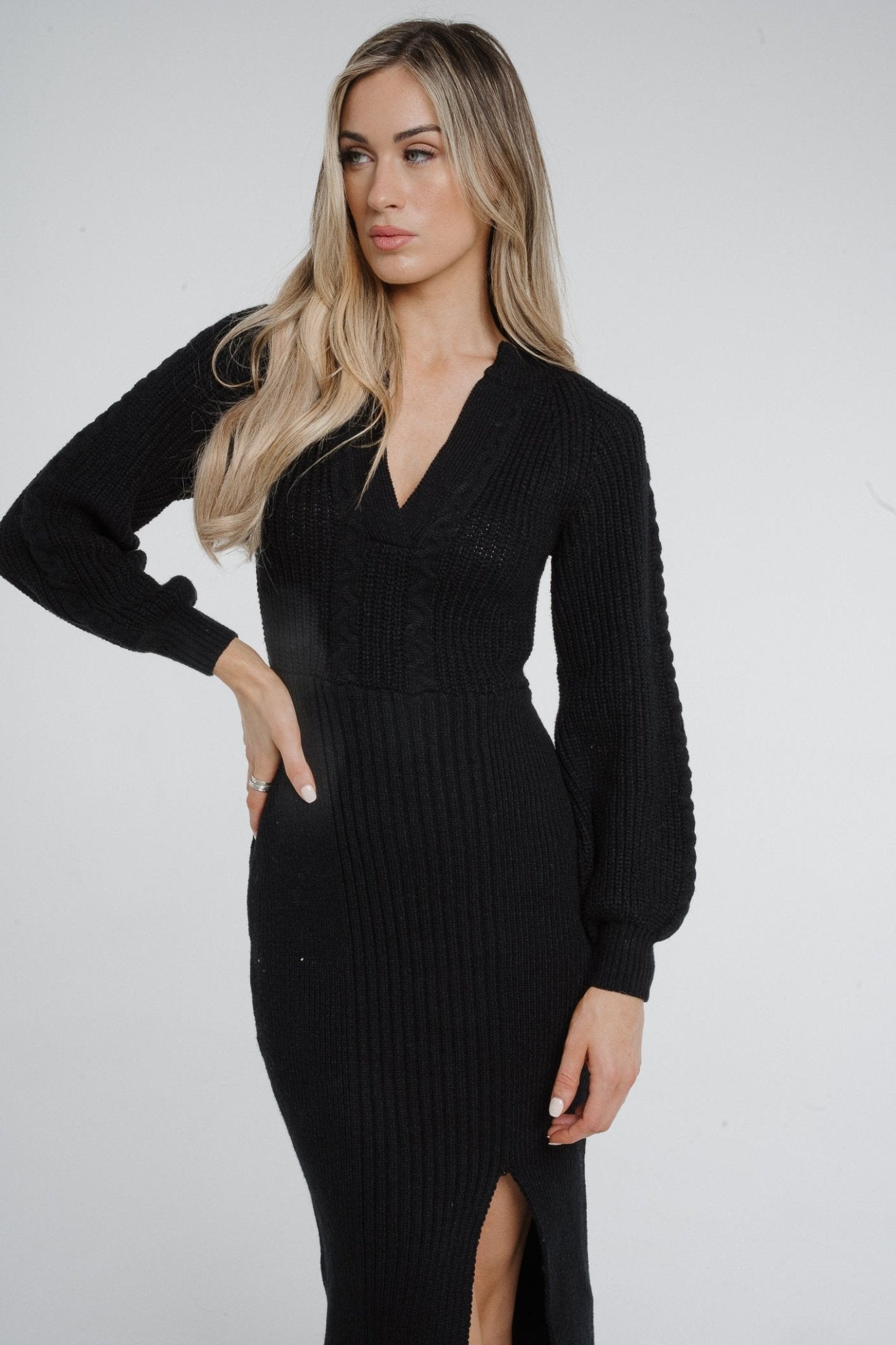 Holly Chunky Knit Midi Dress In Black - The Walk in Wardrobe