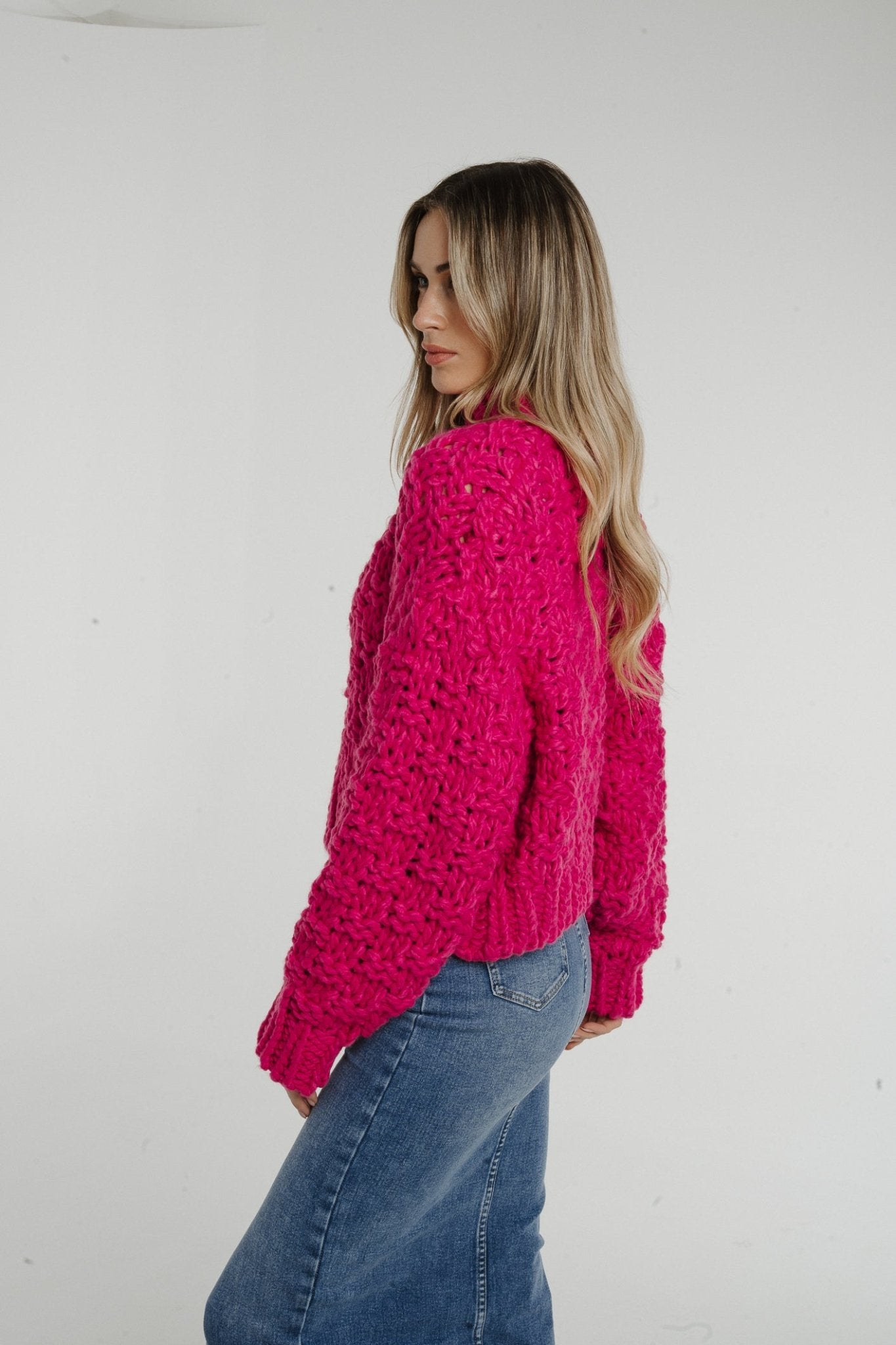 Holly Chunky Knit Polo Neck In Pink - The Walk in Wardrobe