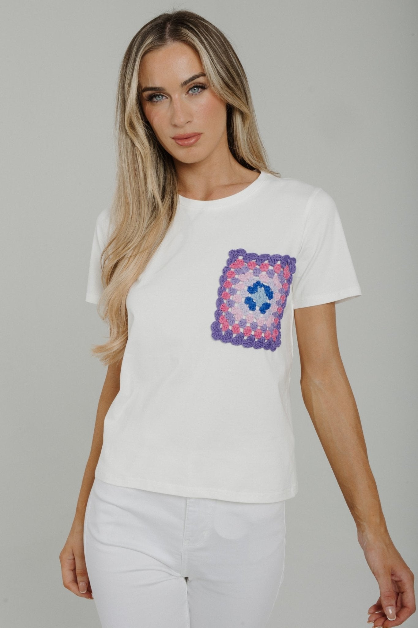 Holly Crochet Detail T-Shirt In White - The Walk in Wardrobe