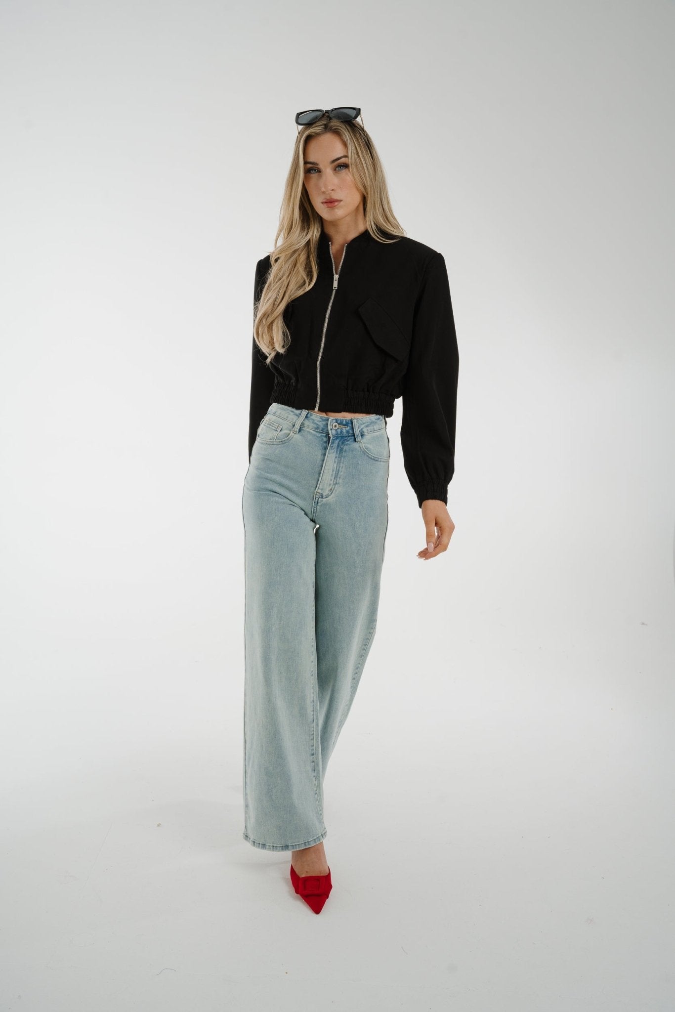 Holly Cropped Bomber Jacket In Black - The Walk in Wardrobe