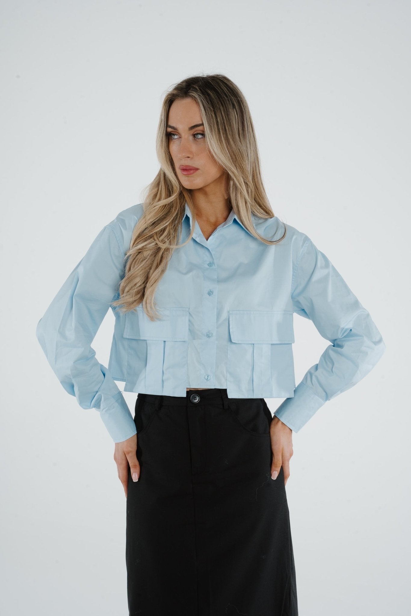Holly Cropped Shirt In Blue - The Walk in Wardrobe
