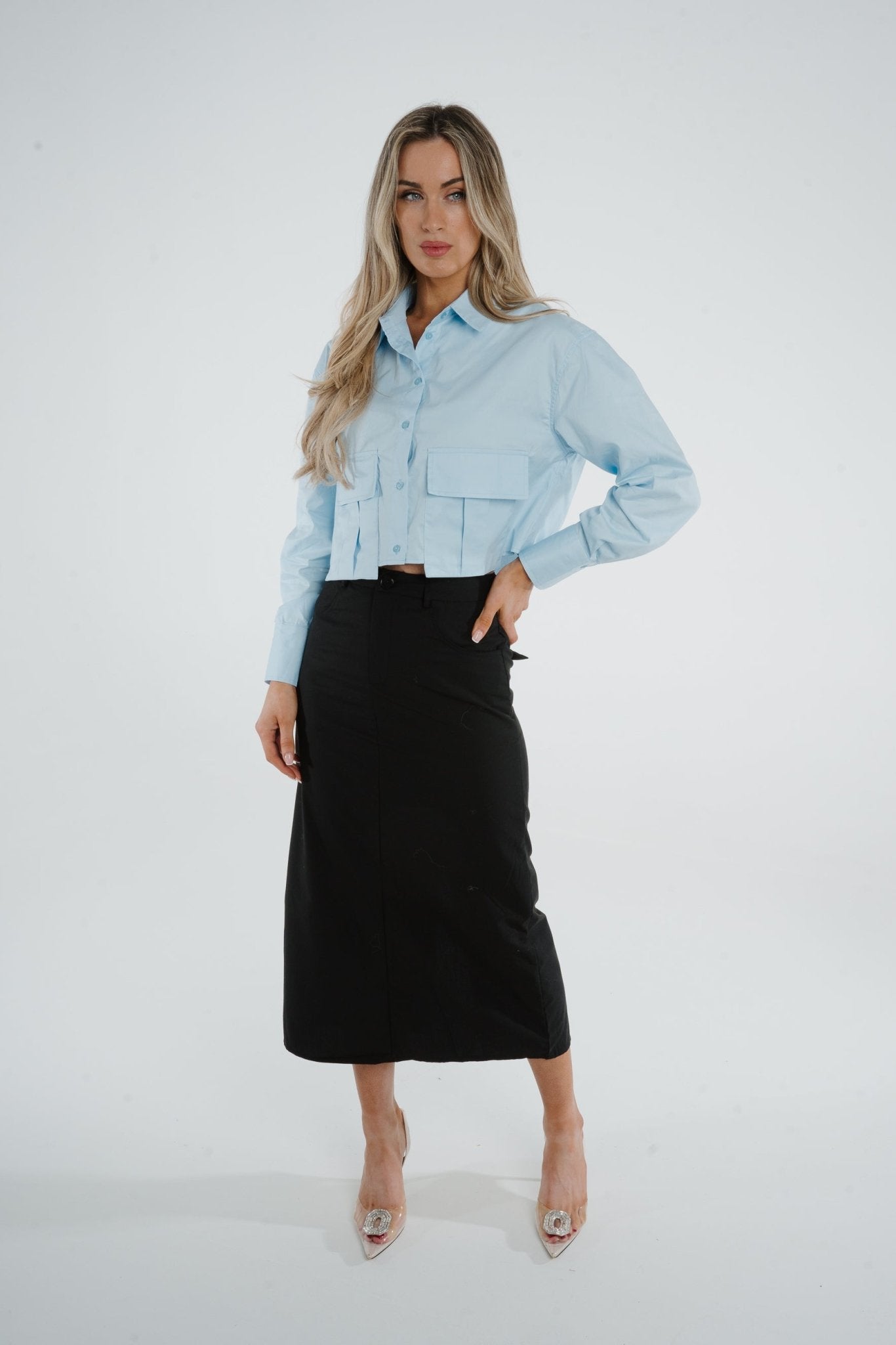 Holly Cropped Shirt In Blue - The Walk in Wardrobe