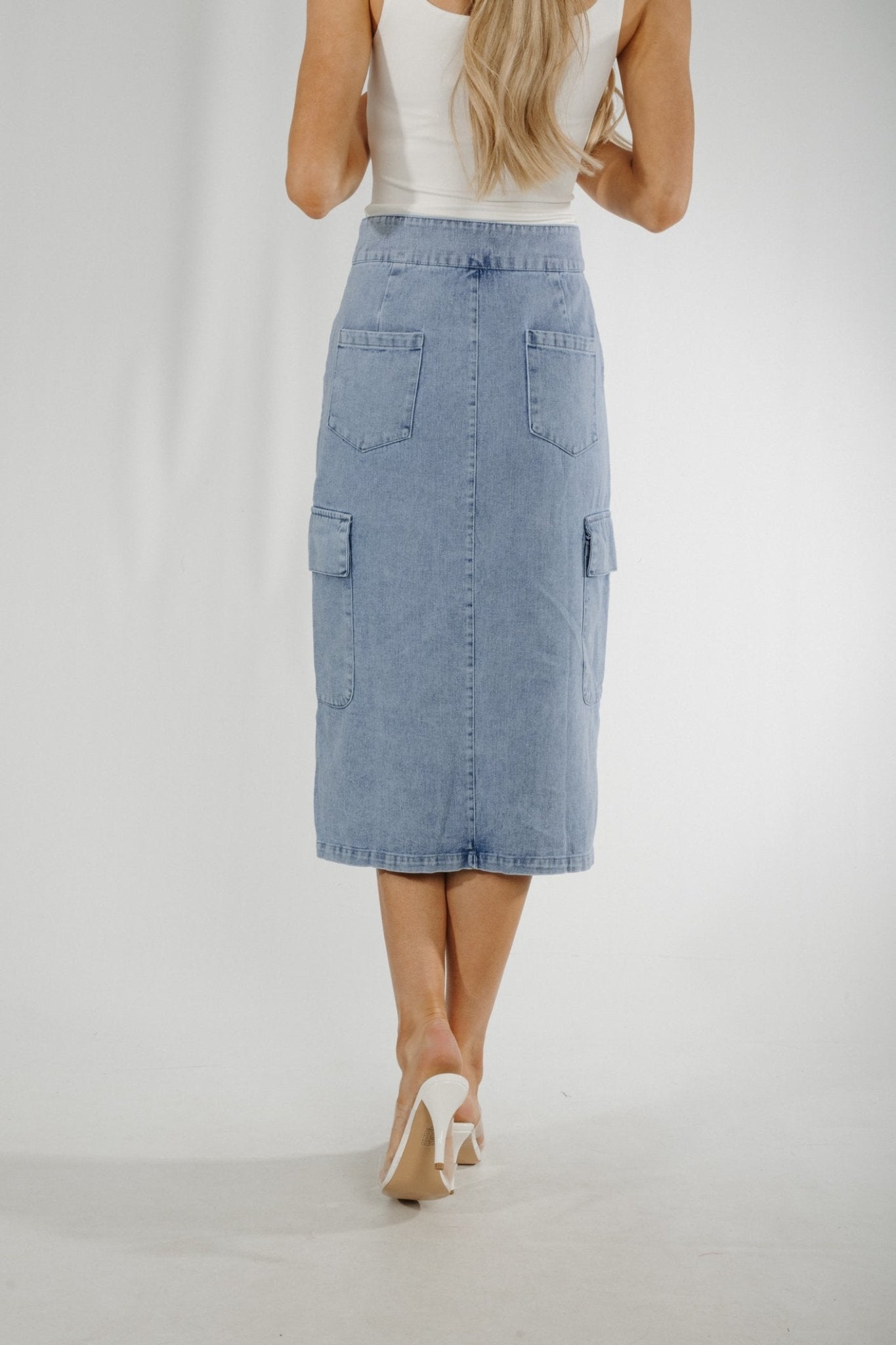 Holly Denim Midi Skirt In Light Wash - The Walk in Wardrobe
