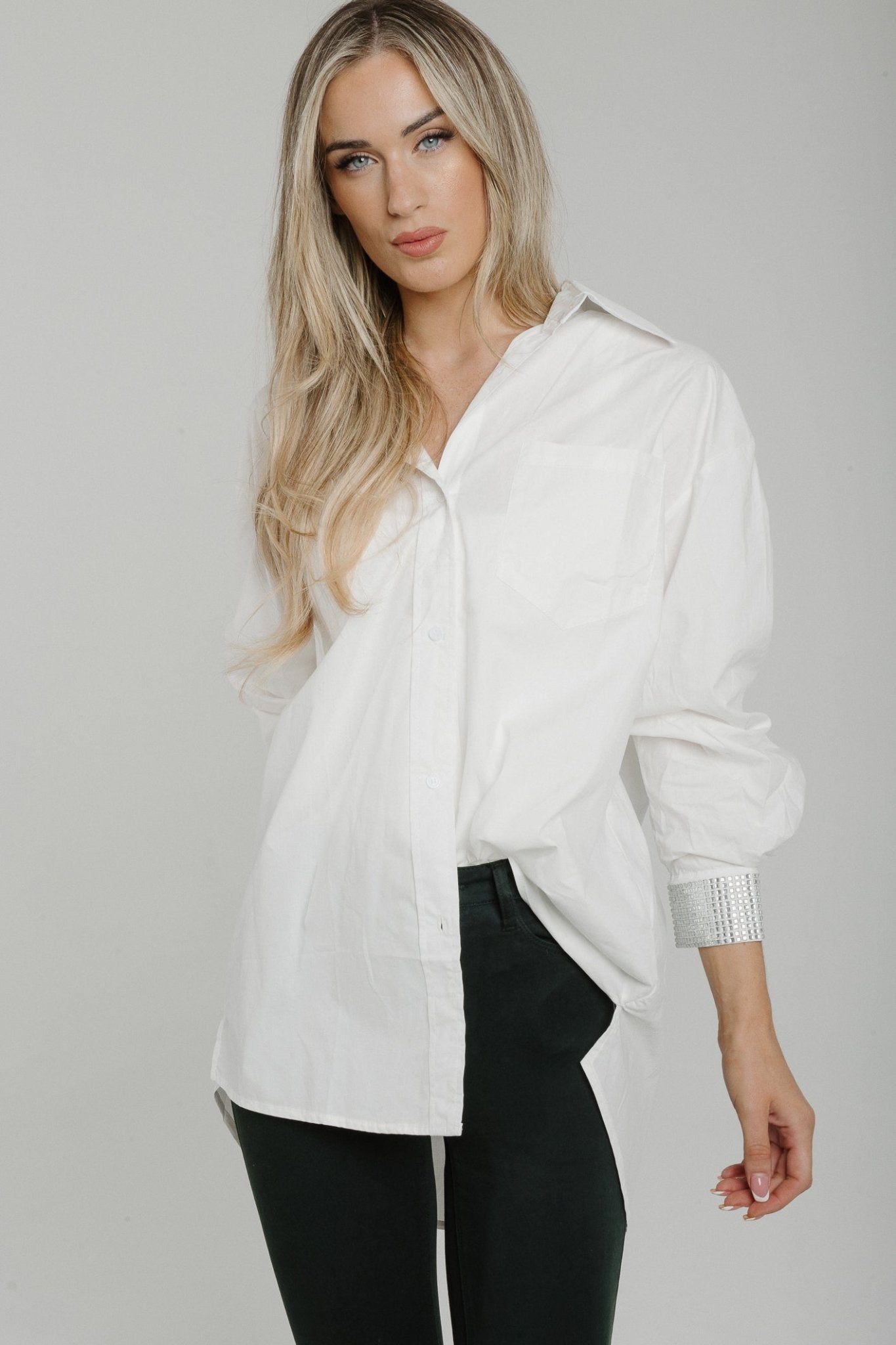 Holly Embellished Cuff Shirt In White - The Walk in Wardrobe